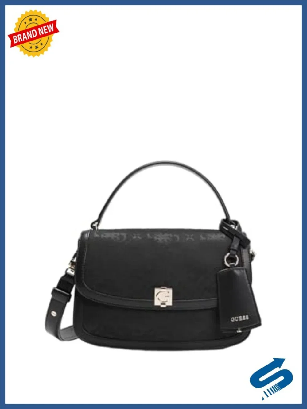 Convertible Crossbody Flap Bag, Jacquard Logo Satchel, Polyester Blend,